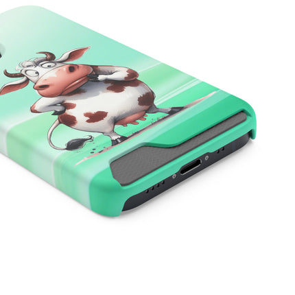 EnchantGuard Phone Case with Card Holder: Style Meets Functionality - Cow