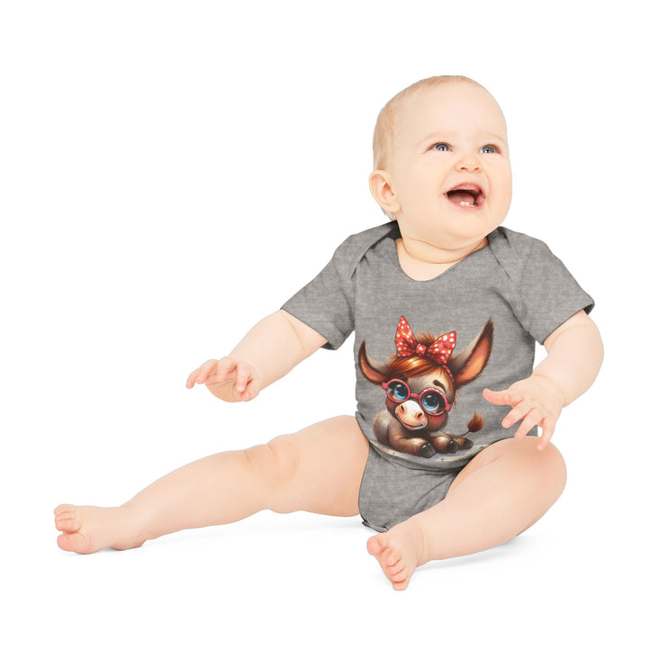 SnuggleNest Organic Baby Bodysuit (Short Sleeves) Donkey