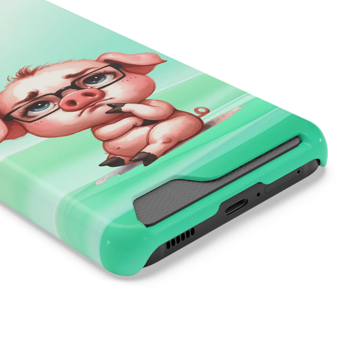 EnchantGuard Phone Case with Card Holder: Style Meets Functionality - Pig