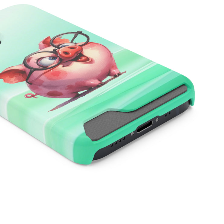 EnchantGuard Phone Case with Card Holder: Style Meets Functionality - Pig