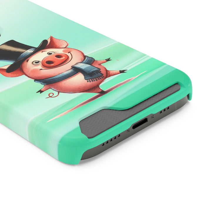 EnchantGuard Phone Case with Card Holder: Style Meets Functionality - Pig