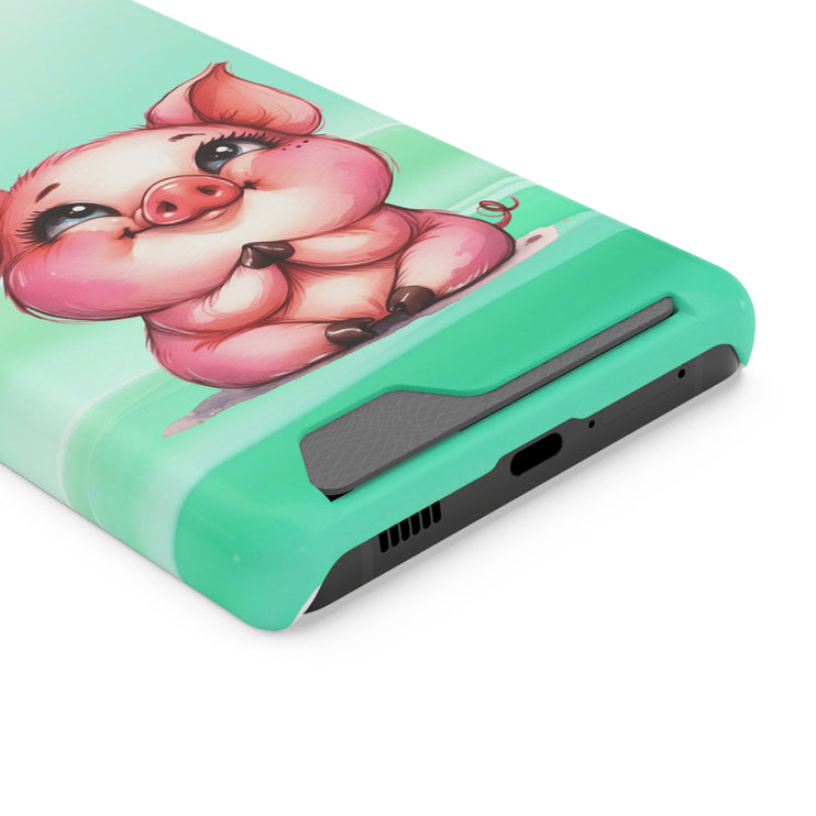 EnchantGuard Phone Case with Card Holder: Style Meets Functionality - Pig