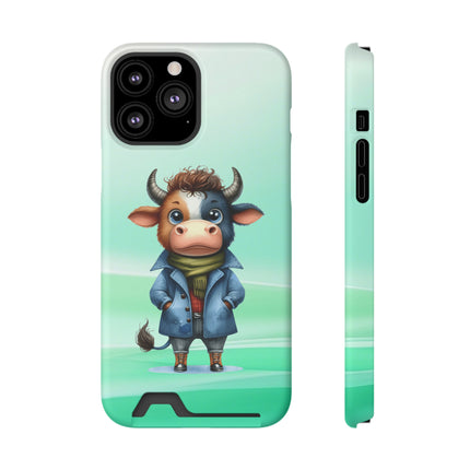 EnchantGuard Phone Case with Card Holder: Style Meets Functionality - Cow