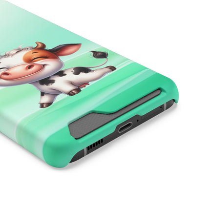 EnchantGuard Phone Case with Card Holder: Style Meets Functionality - Cow