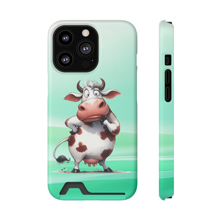 EnchantGuard Phone Case with Card Holder: Style Meets Functionality - Cow