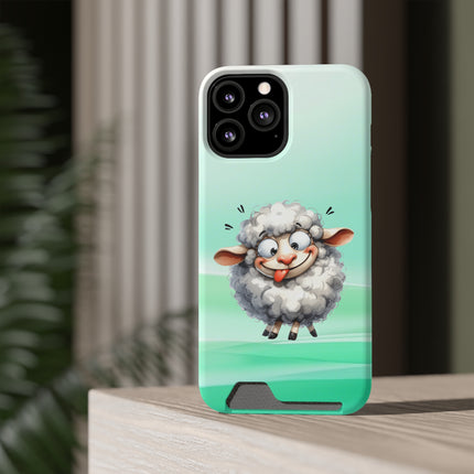 EnchantGuard Phone Case with Card Holder: Style Meets Functionality - Sheep