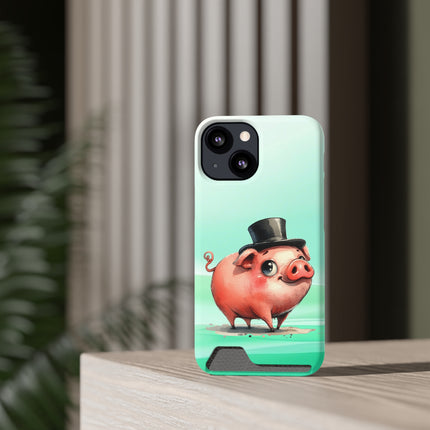 EnchantGuard Phone Case with Card Holder: Style Meets Functionality - Pig