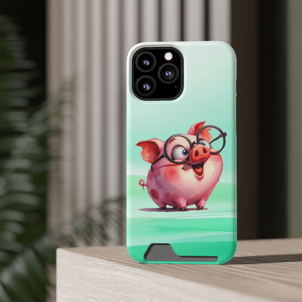 EnchantGuard Phone Case with Card Holder: Style Meets Functionality - Pig