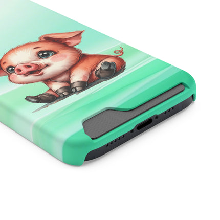 EnchantGuard Phone Case with Card Holder: Style Meets Functionality - Pig