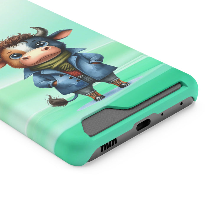 EnchantGuard Phone Case with Card Holder: Style Meets Functionality - Cow