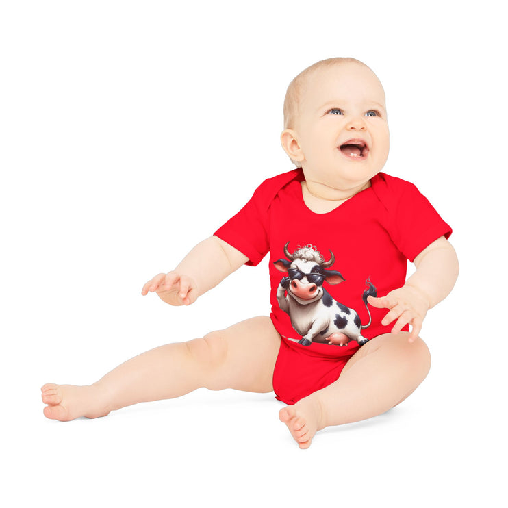 SnuggleNest Organic Baby Bodysuit (Short Sleeves) Cow