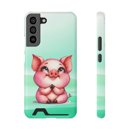 EnchantGuard Phone Case with Card Holder: Style Meets Functionality - Pig