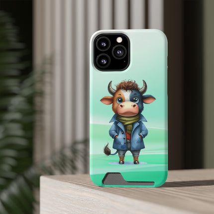 EnchantGuard Phone Case with Card Holder: Style Meets Functionality - Cow