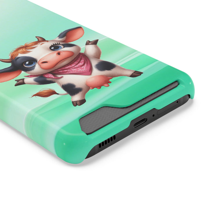 EnchantGuard Phone Case with Card Holder: Style Meets Functionality - Cow