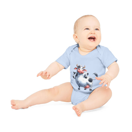 SnuggleNest Organic Baby Bodysuit (Short Sleeves) Cow