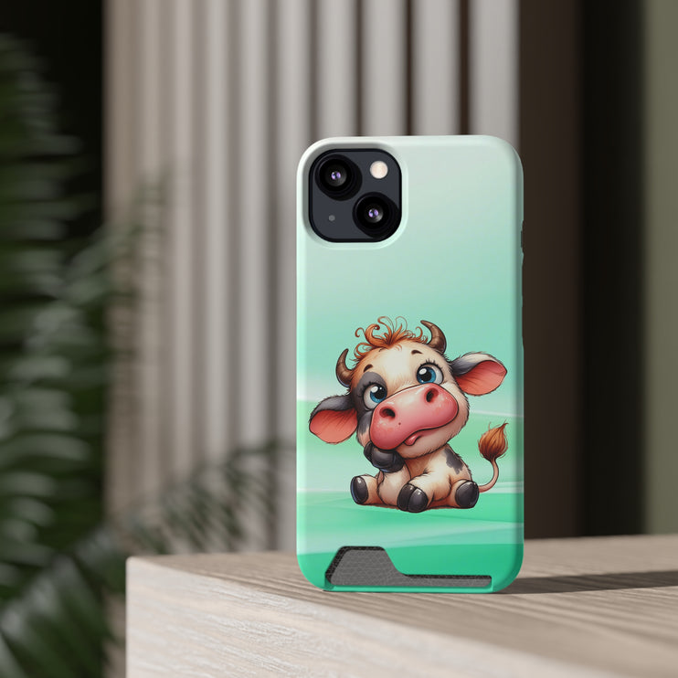 EnchantGuard Phone Case with Card Holder: Style Meets Functionality - Cow