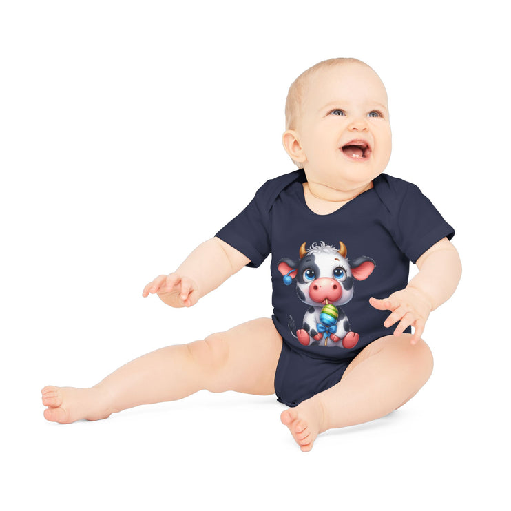 SnuggleNest Organic Baby Bodysuit (Short Sleeves) Cow