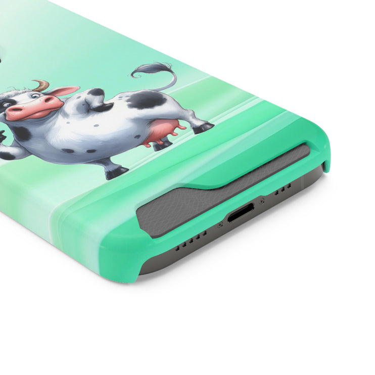 EnchantGuard Phone Case with Card Holder: Style Meets Functionality - Cow