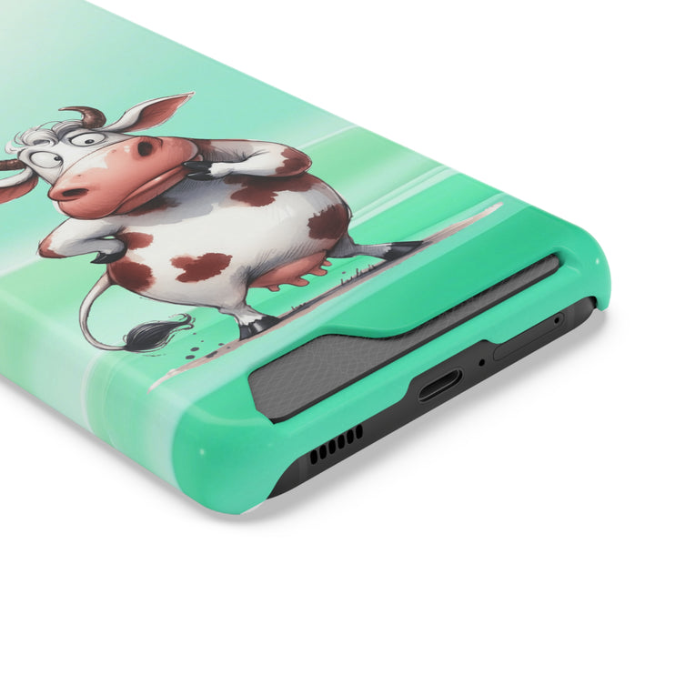 EnchantGuard Phone Case with Card Holder: Style Meets Functionality - Cow