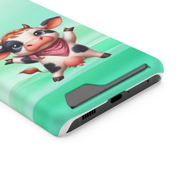 EnchantGuard Phone Case with Card Holder: Style Meets Functionality - Cow