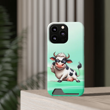 EnchantGuard Phone Case with Card Holder: Style Meets Functionality - Cow