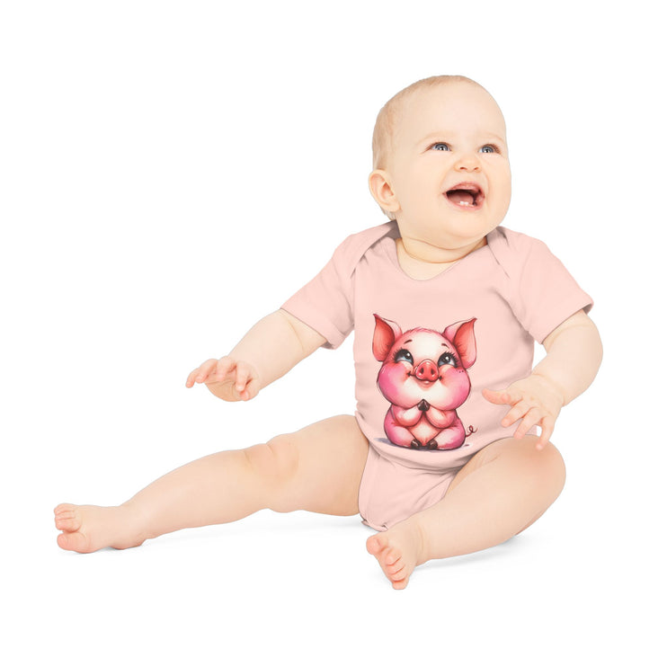 SnuggleNest Organic Baby Bodysuit (Short Sleeves) Pig