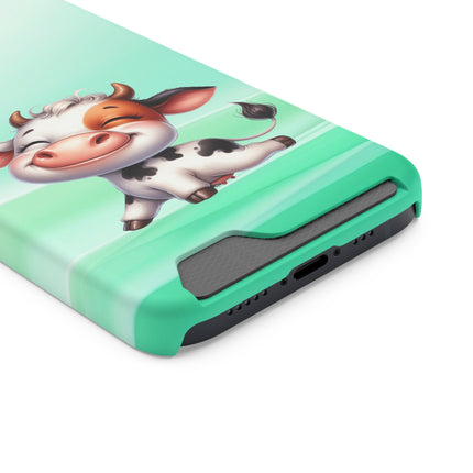 EnchantGuard Phone Case with Card Holder: Style Meets Functionality - Cow