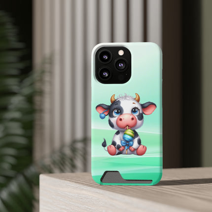 EnchantGuard Phone Case with Card Holder: Style Meets Functionality - Cow