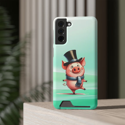 EnchantGuard Phone Case with Card Holder: Style Meets Functionality - Pig