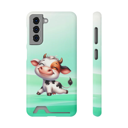 EnchantGuard Phone Case with Card Holder: Style Meets Functionality - Cow