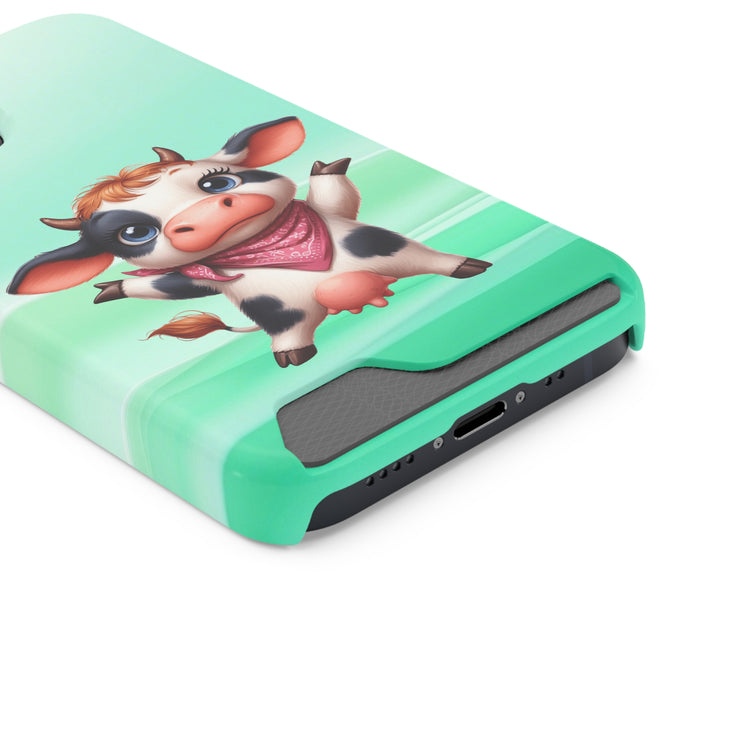 EnchantGuard Phone Case with Card Holder: Style Meets Functionality - Cow