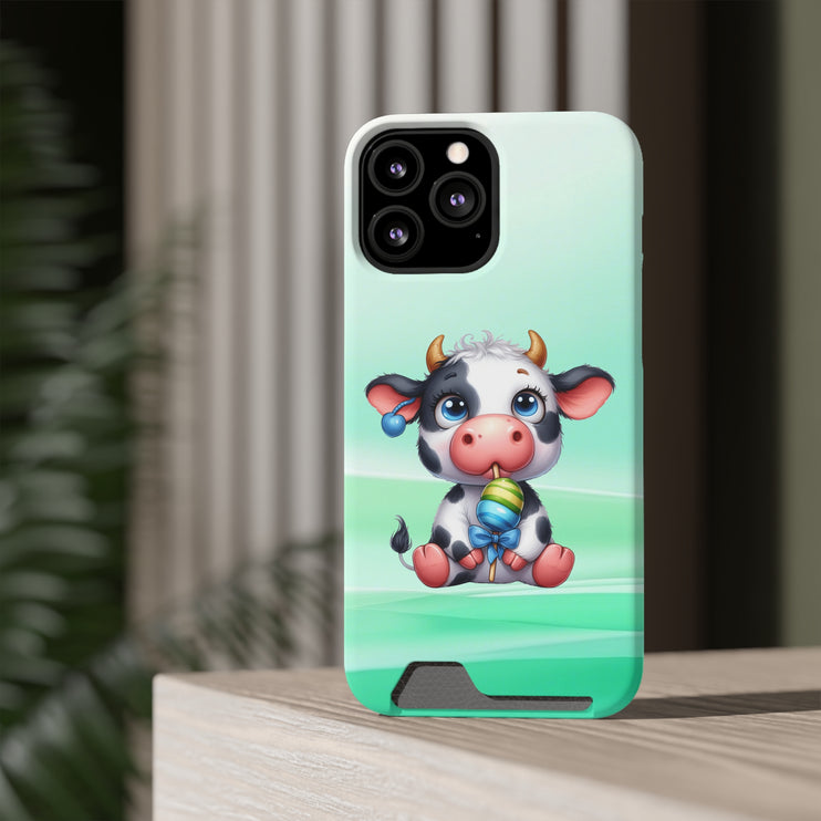 EnchantGuard Phone Case with Card Holder: Style Meets Functionality - Cow