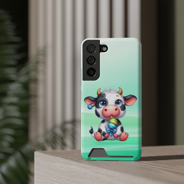 EnchantGuard Phone Case with Card Holder: Style Meets Functionality - Cow