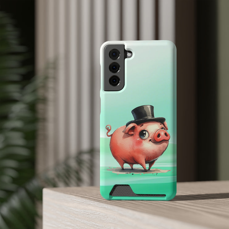 EnchantGuard Phone Case with Card Holder: Style Meets Functionality - Pig