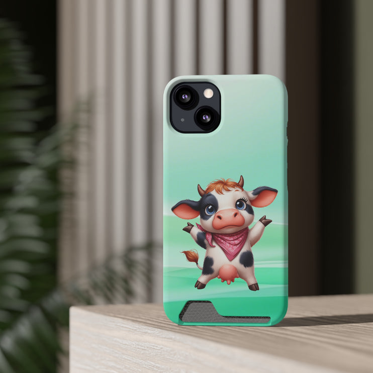 EnchantGuard Phone Case with Card Holder: Style Meets Functionality - Cow