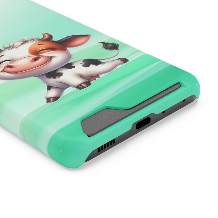 EnchantGuard Phone Case with Card Holder: Style Meets Functionality - Cow