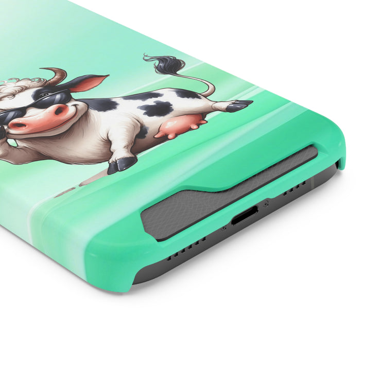 EnchantGuard Phone Case with Card Holder: Style Meets Functionality - Cow