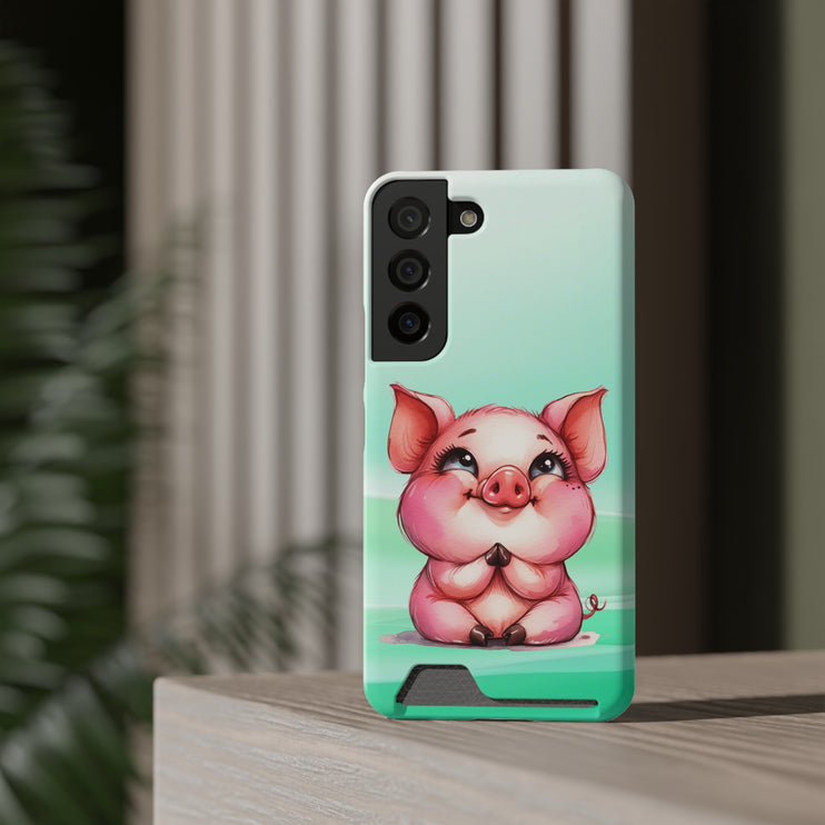 EnchantGuard Phone Case with Card Holder: Style Meets Functionality - Pig