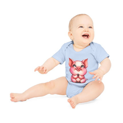 SnuggleNest Organic Baby Bodysuit (Short Sleeves) Pig