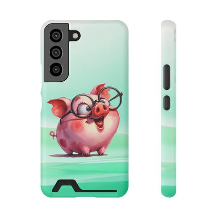 EnchantGuard Phone Case with Card Holder: Style Meets Functionality - Pig