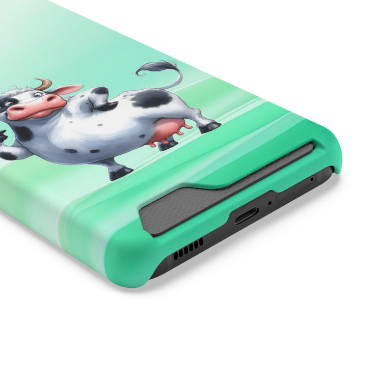 EnchantGuard Phone Case with Card Holder: Style Meets Functionality - Cow