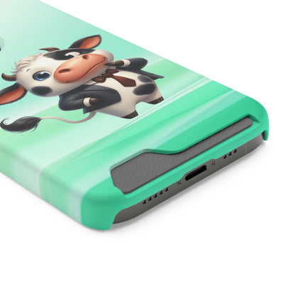 EnchantGuard Phone Case with Card Holder: Style Meets Functionality - Cow