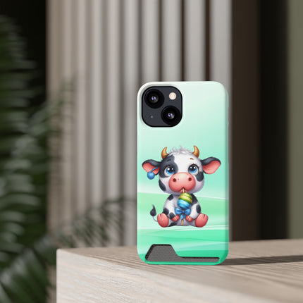 EnchantGuard Phone Case with Card Holder: Style Meets Functionality - Cow