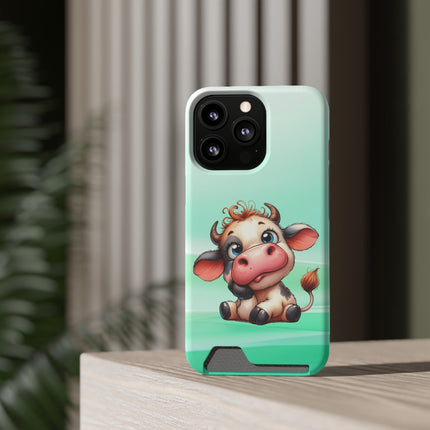 EnchantGuard Phone Case with Card Holder: Style Meets Functionality - Cow