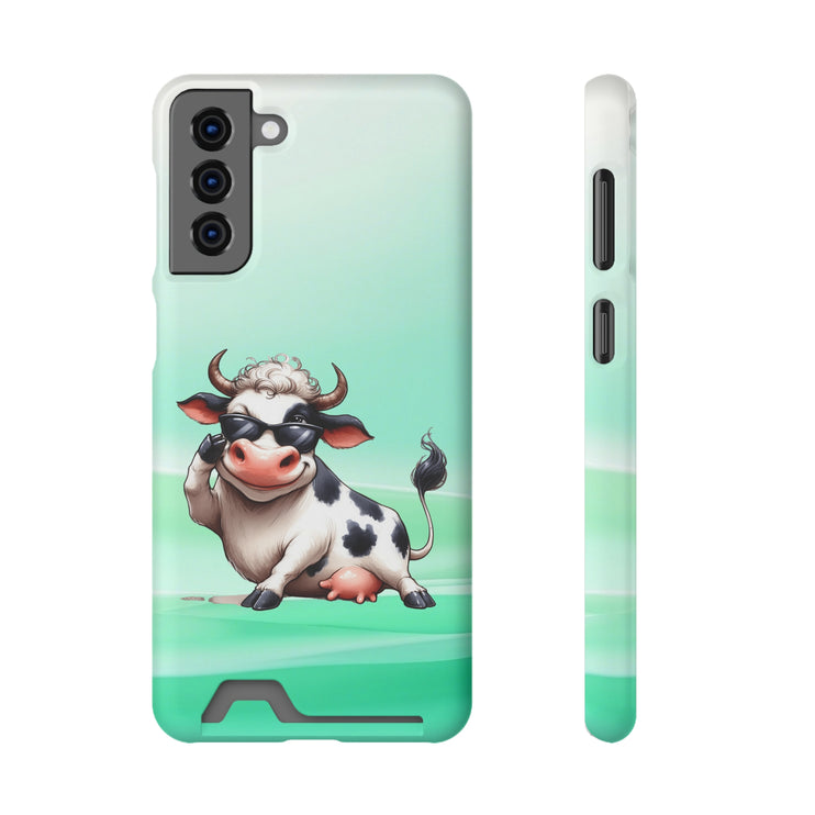 EnchantGuard Phone Case with Card Holder: Style Meets Functionality - Cow