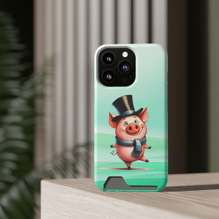 EnchantGuard Phone Case with Card Holder: Style Meets Functionality - Pig