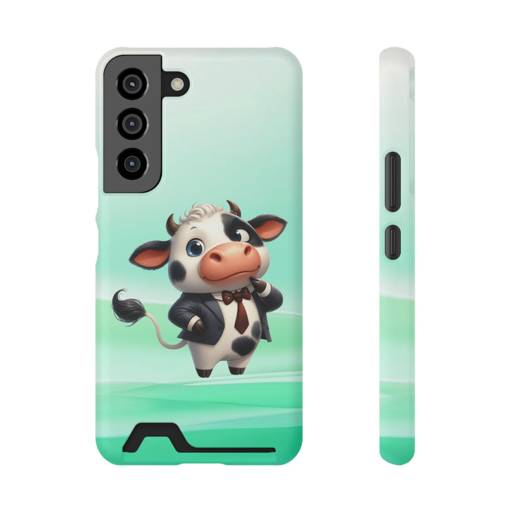 EnchantGuard Phone Case with Card Holder: Style Meets Functionality - Cow