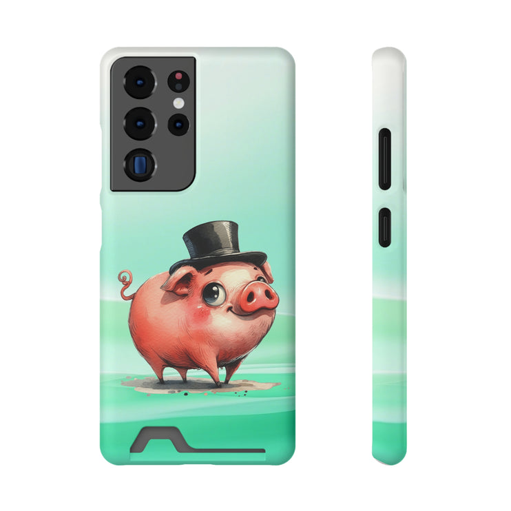 EnchantGuard Phone Case with Card Holder: Style Meets Functionality - Pig