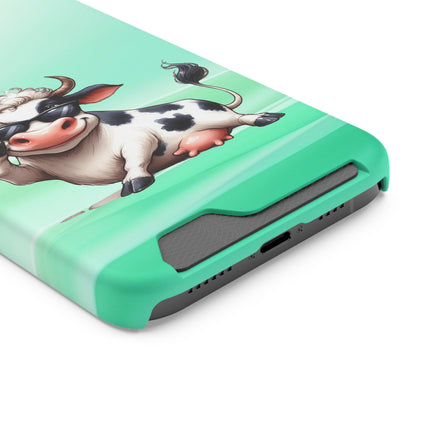 EnchantGuard Phone Case with Card Holder: Style Meets Functionality - Cow