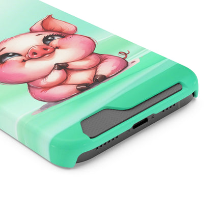 EnchantGuard Phone Case with Card Holder: Style Meets Functionality - Pig